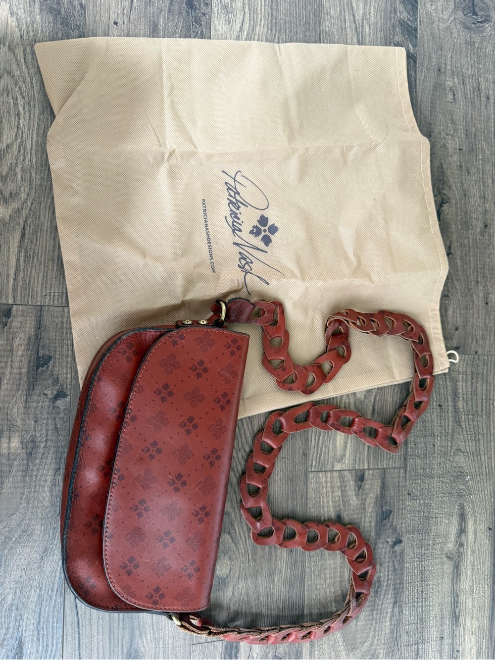 Vintage Patricia Nash Distressed Red Leather Crossbody with Braided Strap